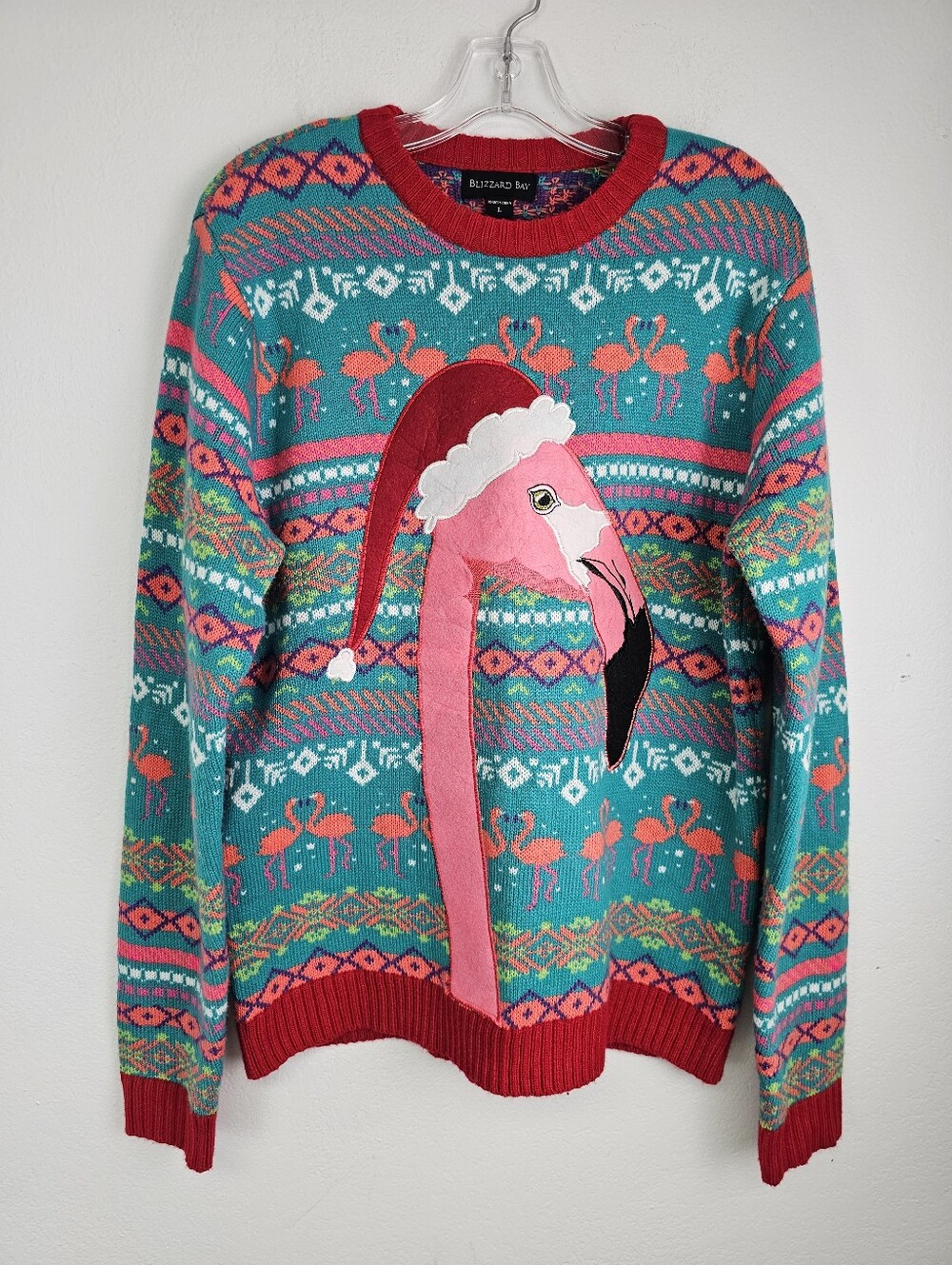Blizzard Bay Ugly Flamingo Pullover Sweater Multicolor Sz L Unisex Holiday